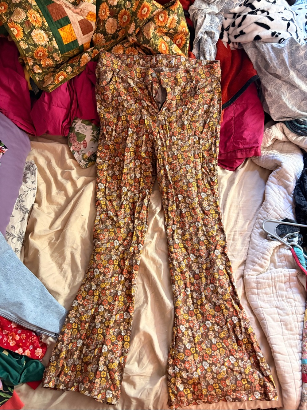 Hollister Floral Bell Bottom Pants - Brown Multi